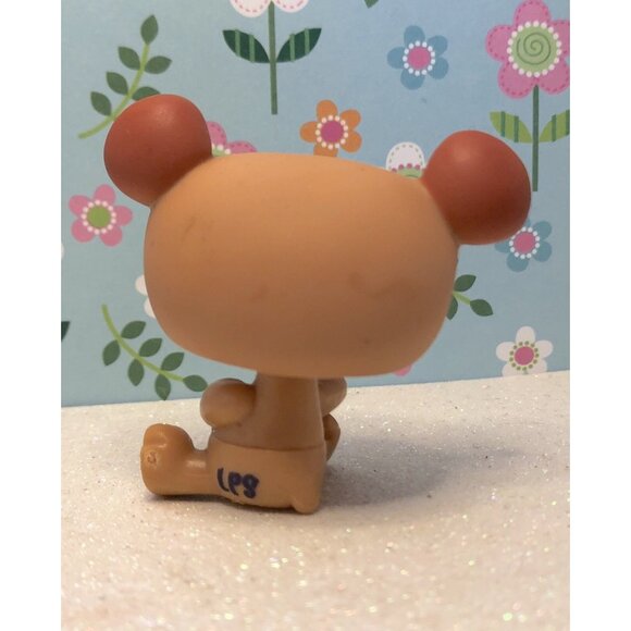 Authentic Littlest Pet Shop # 1303 Rare Brown Bear Green Eyes Pink Paws w Bow - Picture 3 of 3